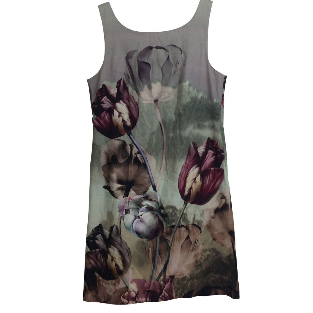 Bailey 44 Floral Tulip Flower Print Knee Length Shift Dress Gray Multi Size 4